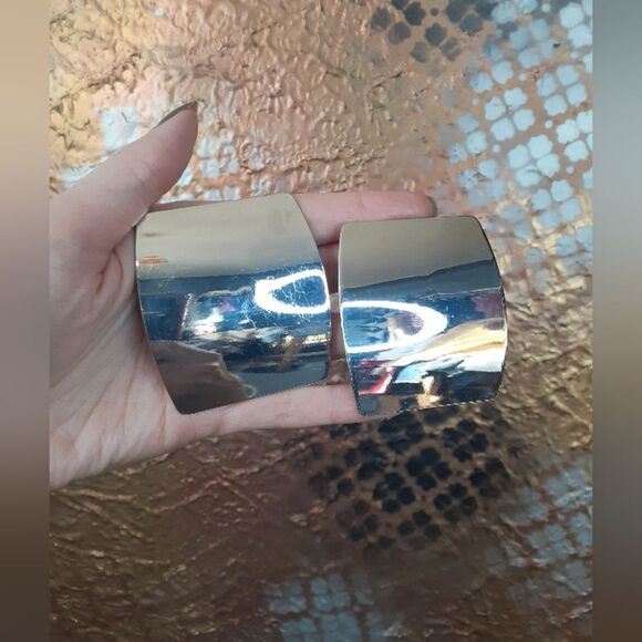 Zara Silvertone Oversized Geometric Statement Earrings - Picture 2 of 15